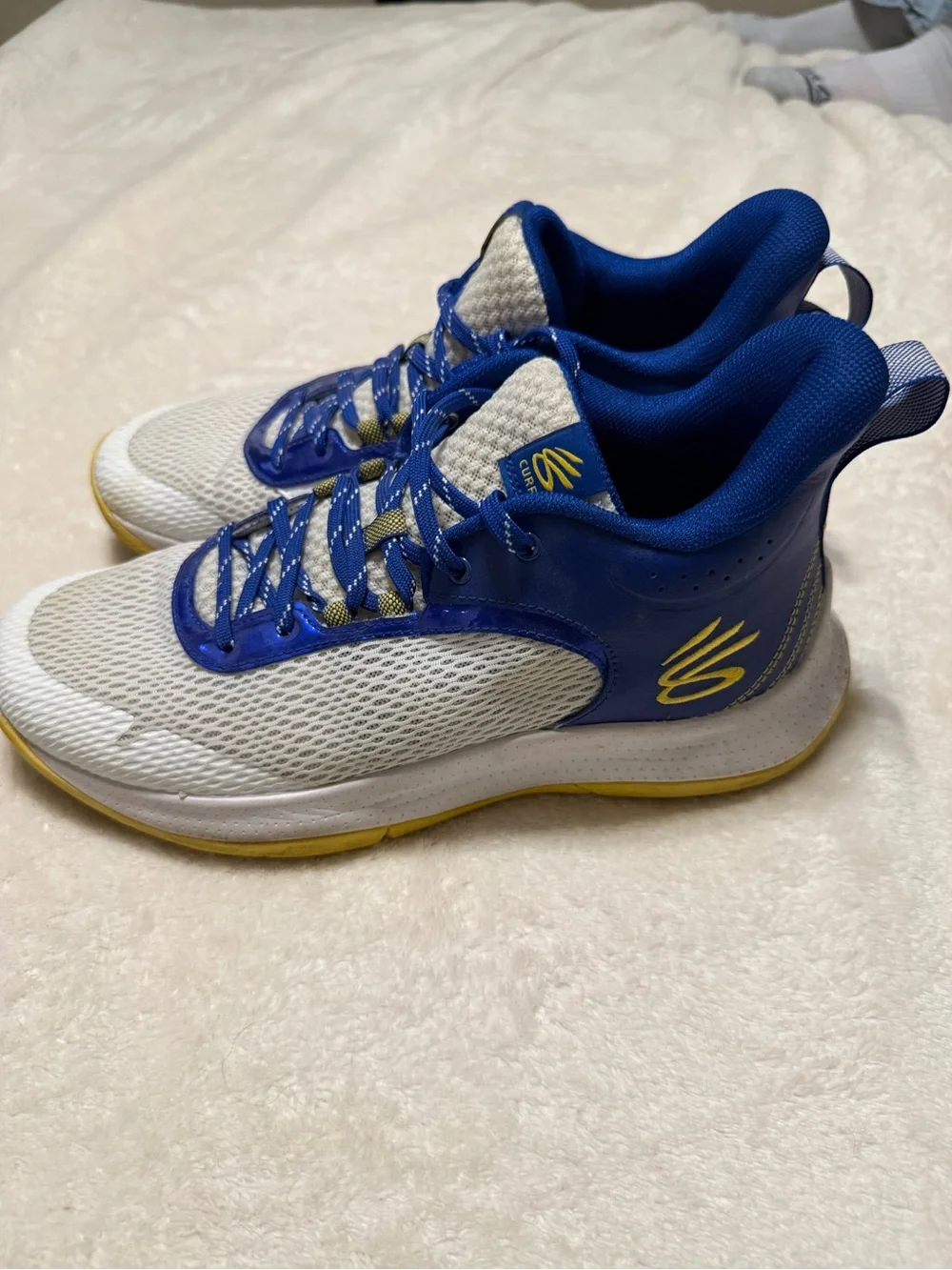 Under Armour Curry 3Z6 Warriors Men's Basketball Shoes Blue White Yellow Size 8